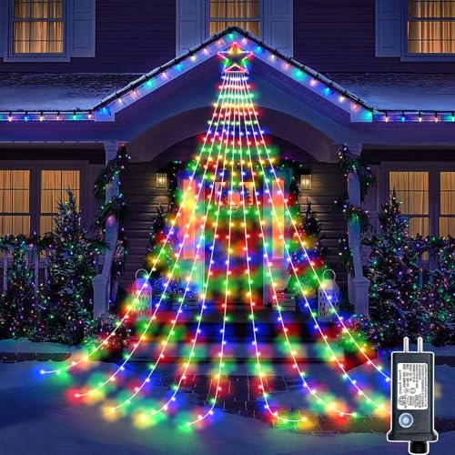 Nielfoi 12FT 344 LED Christmas Tree Lights, Plug in Waterfall