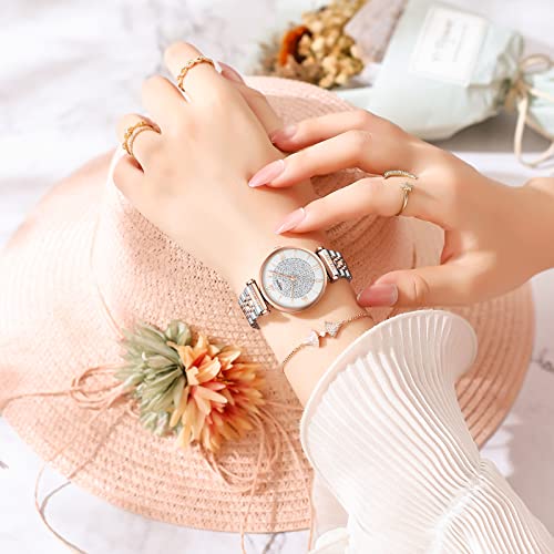 Image of NIBOSI Watches for Women Analog Women Watch Diamond Stylish Leather Band Wrist Watch for Ladies Rose Gold Dial Girls Watch