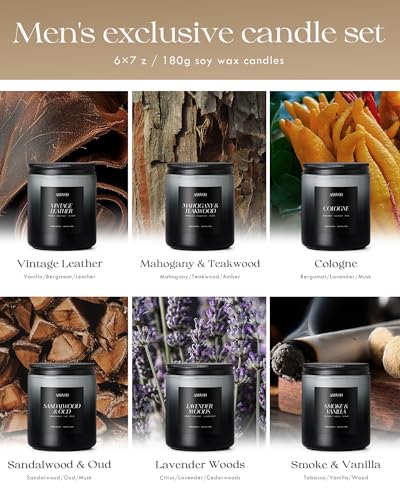 AOOVOO Scented Candles Set - 6 Pack Men Candles for Home Scented, 42 oz Soy Wax, 300 Hour Long Lasting Candle, Soy Candle Gifts Set for Men, Birthday, Valentine, Christmas, Anniversary Present - Image 5