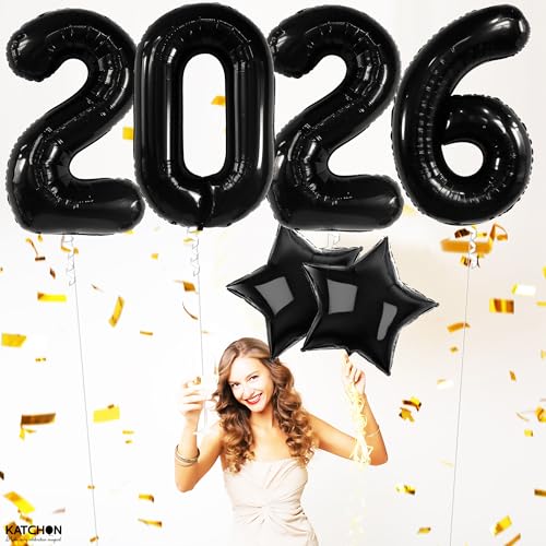 Image of Katchon, Big Black Giant 2026 Balloons - 42 Inch | 2026 Graduation Balloons with Black Star Balloons for Graduation Decorations 2026 Graduation Party Decorations, Prom Decorations 2026