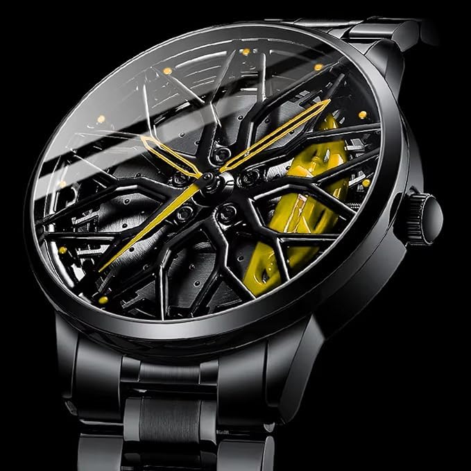 Image of Men's Sport Quartz Watch Car Wheel Multicolour Dial Wheel Dial 360 Rotating Casual Fashion Stainless Steel Alloy Mens &Boy's Luxury Metal Gift Creative Watch