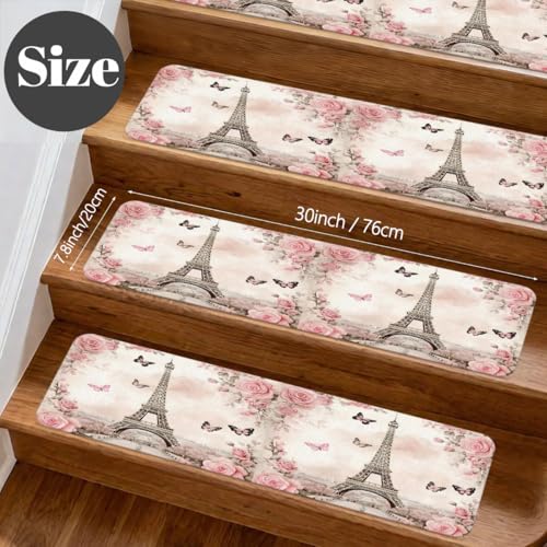 Protectores de escalera para interiores románticos con diseño de Torre Eiffel 3