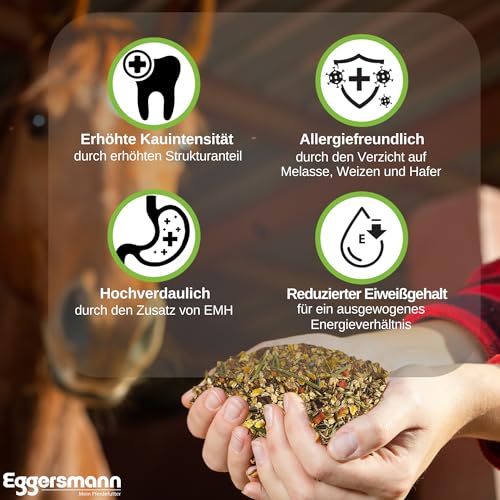Eggersmann EMH Apfel & Karotten Müsli 15kg - Natürliches Kraftfutter für Pferde - Eiweißreduziertes Pferdefutter ohne Melasse - Ideal für Leichte bis Mittlere Arbeit