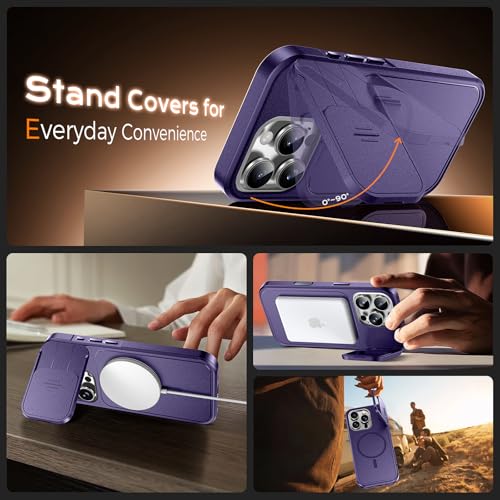 Image of TOCOL for iPhone 16 Pro Max Case with Slide Camera Cover, Kickstand and Camera Control Button, Fit for MagSafe, Rugged Solid Phone Case, Non-Slip, Drop Protection, Midnight Purple