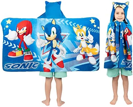 Sonic The Hedgehog, Anime, Bath/Pool/Beach Soft Cotton Terry Hooded Towel Wrap, 24 in x 50 in, By Franco Kids