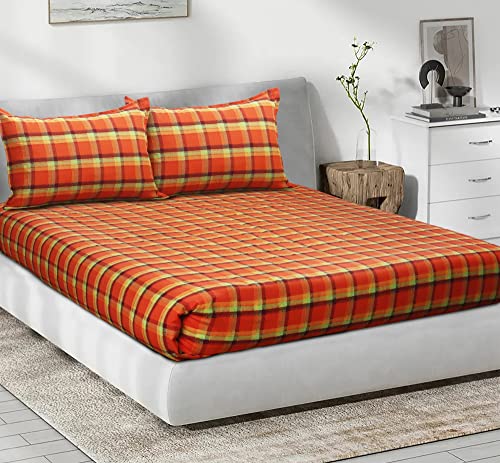Image of AIRWILL, 200GSM Handloom Cotton Double Bedsheet with 2 Pillow Covers (Iran Dobby Orange)