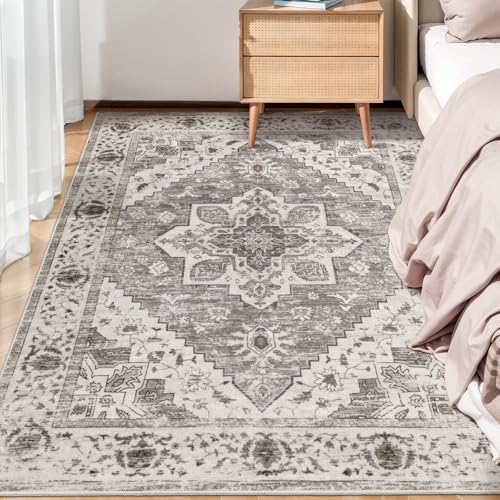 SERISSA Area Rug 3x5 Boho Rugs for Bedroom, Washable Kitchen Rugs Non-Slip, Ultra Soft Print Distressed Entry Rug Low-Pile Throw Rug Earth Tone Carpet for Bedroom Nursery Living Room Decor