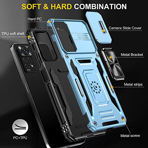Image of Slide Camera Cover with Ring Holder Mobile Phone Case Cover for Mi Redmi Note 11S (Blue)