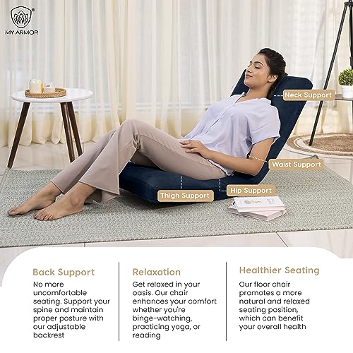 MY ARMOR Reclining Floor Chair for Living Room | Meditation Chair | Adjustable Back Rest with 5 Position Lock-in | Back Support | Maintain Posture While Sitting on Floor for Yoga/Pooja - Navy Blue - Image 7