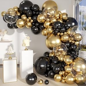 Black Gold Balloons Garland Arch Ki...