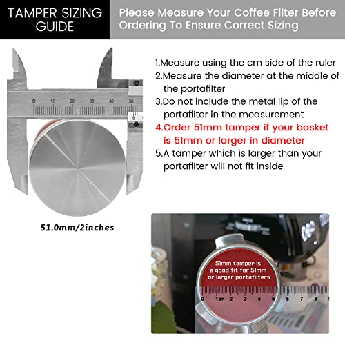Foto von Ezebesta 51mm Kaffee Tamper Set 304 Edelstahl Base Holzgriff Siebträgermaschine Zubehör Espresso Tamper mit Tampermatte, Milchkännchen (350ml), Barista Handtuch