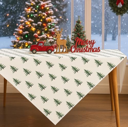 JANGYUHH Grün Weihnachten Tischdecken Abwaschbar Weihnachtsbaum...