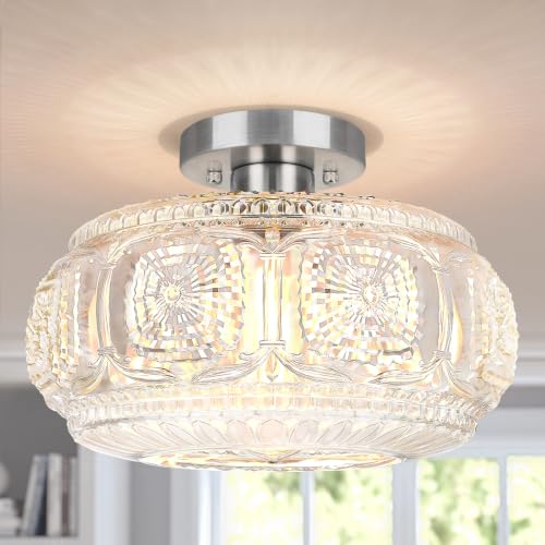 Image of 12 Inch Semi Flush Mount Ceiling Light Fixture, Brushed Nickel