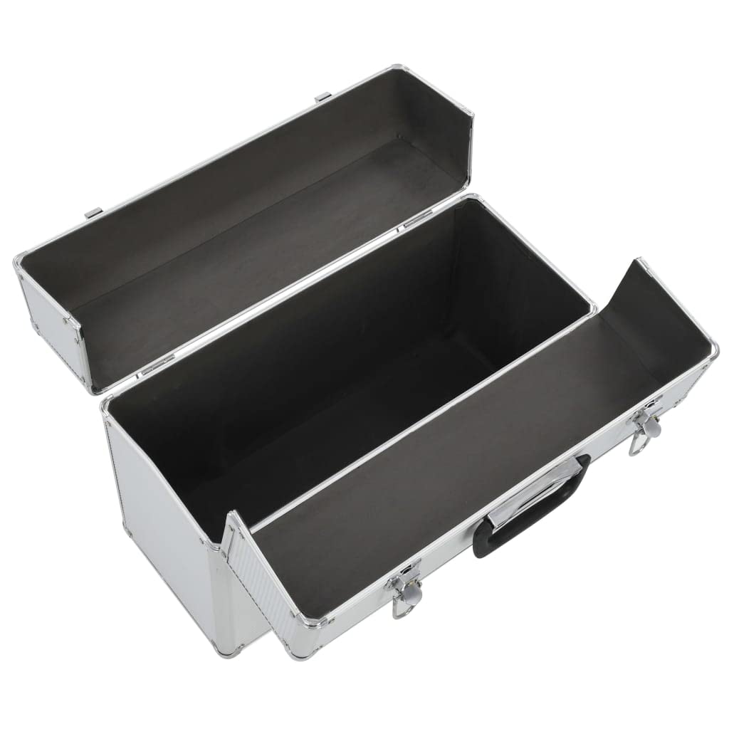 Caja de herramientas de aluminio 47 x 36 x 20 cm plateada con tapa con cerradura, asa incorporada, resistente para taller, garaje, bricolaje y transporte, organizador para tornillos y piezas