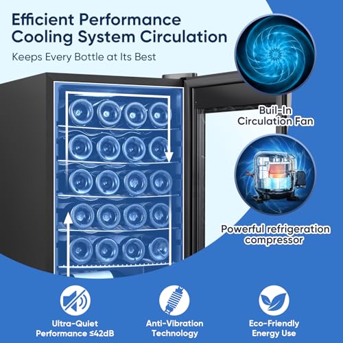 Image of ORYMUSE 24 Bottle Wine Cooler, Freestanding Compressor Wine Fridge with Lock, Slim & Narrow Wine Refrigerator (16.9 inch W), 41F-64F Digital Temperature Control for Red, White & Champagne - Black