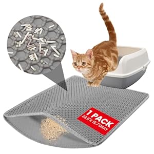 Cat Litter Mat, Litter Trapping mat, 23.6” x15.7” cat mat for Litter Box, cat Litter mat Small, Honeycomb Double Layer Design, Waterproof & Urine Proof, Scatter Control, Non-Slip, Grey, 1 Pack