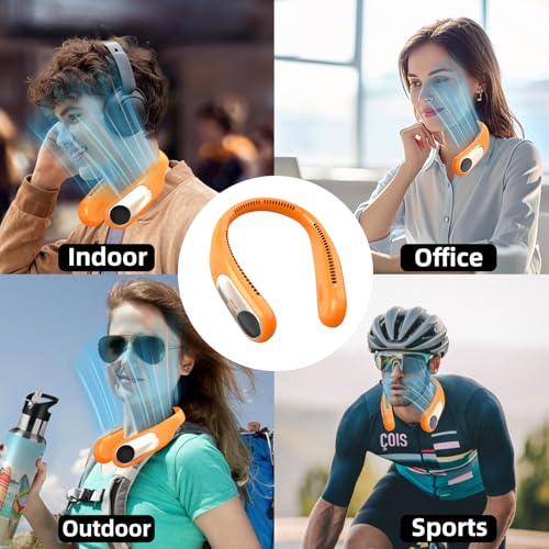 Image of Portable Neck Fan, Personal Wearable Bladeless Fan for Outdoor Indoor, LED Display, 360 Cooling, 4-Speeds, 6000mAh USB Rechargeable, Birthday Gifts for Men Women Dad Mom (Orange)