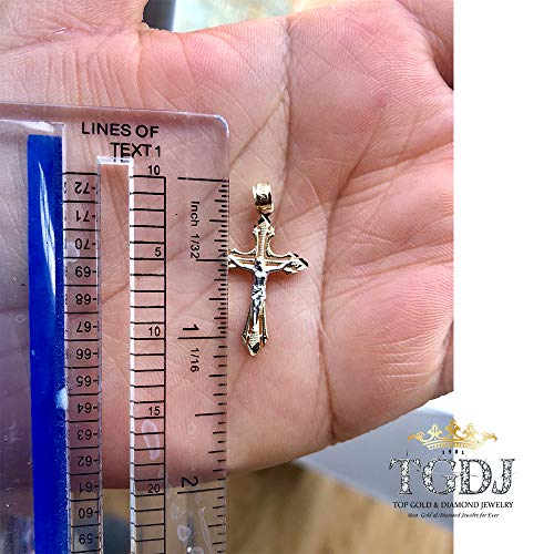 14K Real Gold Two Tone Linear Jesus Cross Pendant - 25x16 MM Crucifix Charm Necklace Pendant - Great Gift for Men & Women3