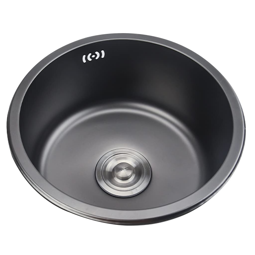 WIQUYBML Single Bowl Round Sink With Siphon, Faucet Home Kitchen Renovation Built-in Black Mini Stainless Steel (Color : Black, Size 42.5 * 42.5cm)