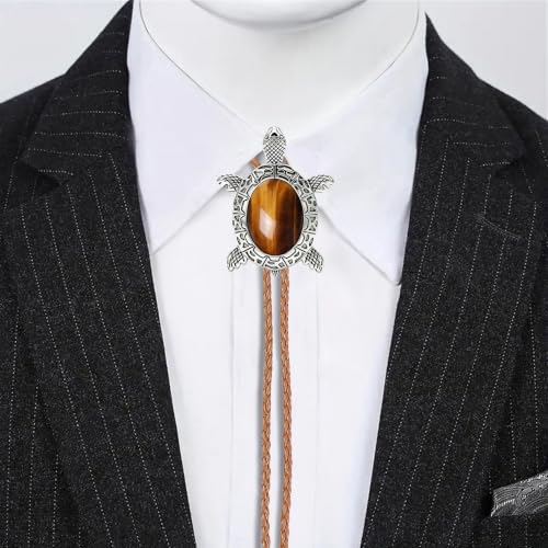 Image of Jeilwiy Bolo Tie for Men Western Cowboy Tie Necklace Gold Bolo Tie Leather Necktie Halloween Tie Accessories for Women