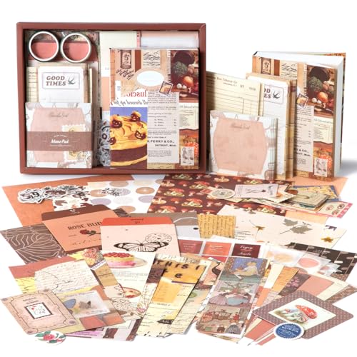 Image of Niwlix Vintage Scrapbook Kit, 346 Pcs, A6 Grid Notebook, Scrapbook /Background Papers, Folding Labels, Envelopes, Washi, Photo Frames, Calendar Stickers, DIY Gift Journaling Kit for Teen Girl Women