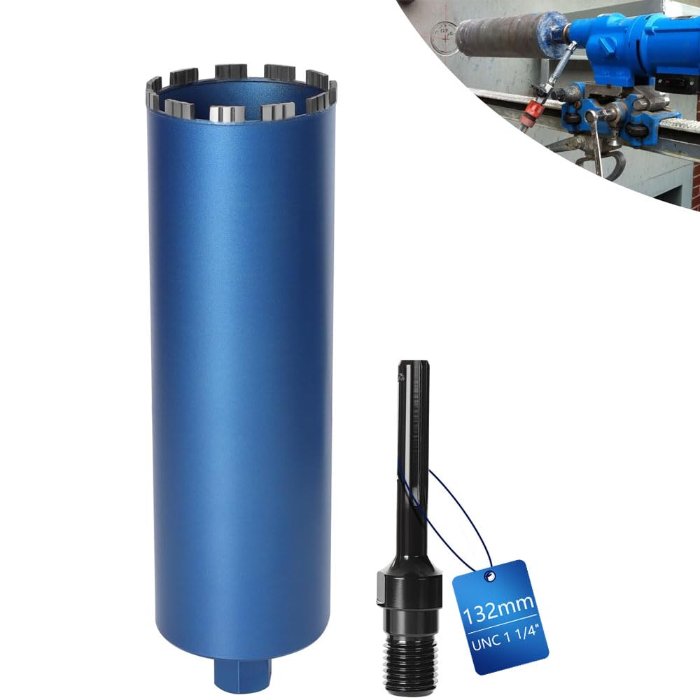 Diamentowa koronka wiertnicza pogłębiacz puszek do wiertarek rdzeniowych w zestawie 10 mm Turbo, L 460 mm | Ø 132 mm | adapter SDS-MAX | 1 ¼ cala UNC | Wiertło rdzeniowe na mokro i sucho wiertło