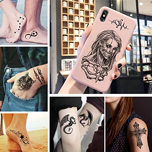 Goromon 52 Sheets Skull Tiger Lion Temporary Tattoos For Women Neck Kids Face, 3D Waterproof Cute Tiny Small Fake Tattoo Stickers For Men Adults, Acnhor Skeleton Halloween Infinity Tatoo Kits Sets #TOP1