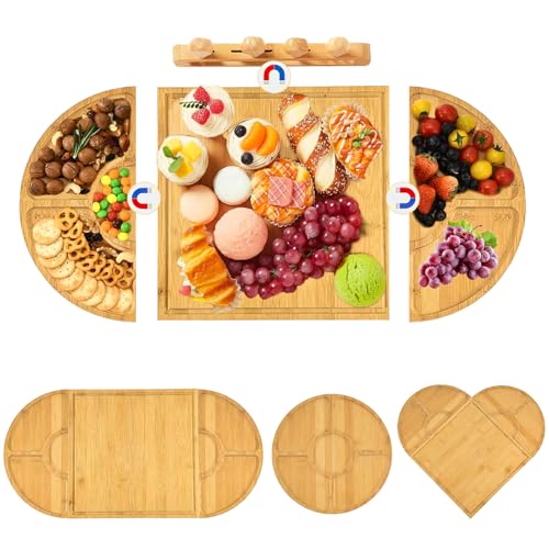 CIGAA Charcuterie Board - Käsebrett mit Käsemesser Set | Servierplatte Holz für Wurstteller Snacks | Bambus Käseplatte Groß für Weihnachten...