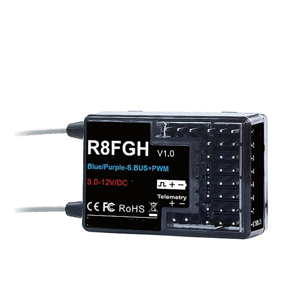 R8FGH Odbiornik żyroskopowy 2,4 G 8 kanałów telemetrycznych napięcie pojazdu do 14S 58,8 V pasuje do samochodu RC Kosiarka Łódź Robot