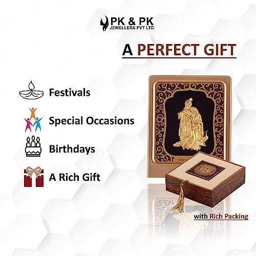 Image of Pk & Pk Jewellers Radha Krishna Ji Table Top | 24KT Gold | Golden Frame | Medium Size (For Premium Gift, Office Desk, Car Dashboard, Table Decoration)Gold, Religious
