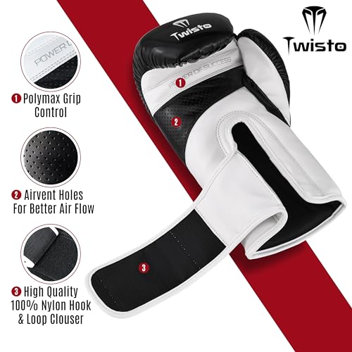 Twisto Boxing Gloves Sparring X7 (10 oz, Black/White), Black / White - Image 3