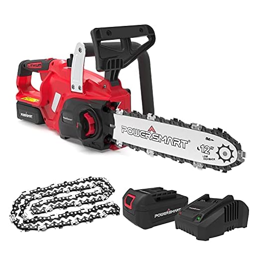 PowerSmart 12 Inch Electric Chainsaw, Battery Powered Cordless Chain Saw With Chain and Bar, Brushless Chainsaw with 20V 4Ah Battery And Fast Charger Included For Wood Cutting