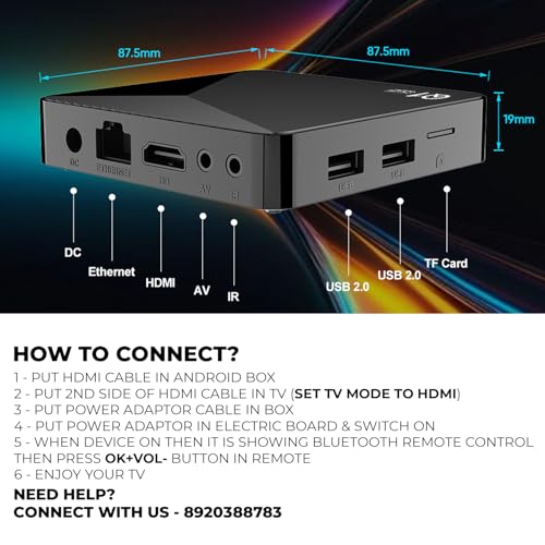 Image of 4K Android TV Box with 4GB RAM+32GB ROM Chromecast Built-in Android 14, Bluetooth 5.1 Dual Band CPU 2.4 /5GHZ HDR Support Smart OTT Box (Black, Google Assistant Working, HDMI Port Compatible)