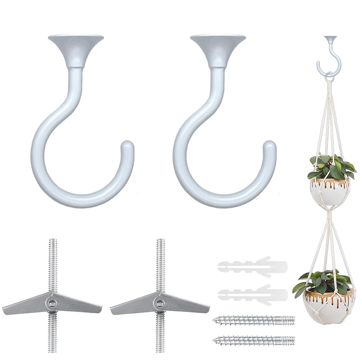2 sets large swag ceiling hooks heavy duty swag hook with hardware for hanging plants ceiling installation cavity wall fixing 2 sets white