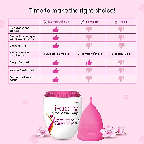 i-activ Menstrual Cup for Women with free sterilizer case | Rash-Free, Leak-Free & Ultra soft Cup with Pouch| 100% Medical Grade Silicone | 8-10... - Image 4