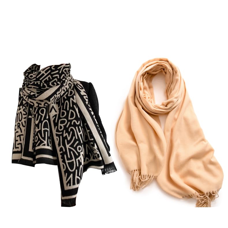 2pcs Winter Warm Scarf Shawl Women's Cashmere Hand Feel Scarf Fashion Shawl Scarf …