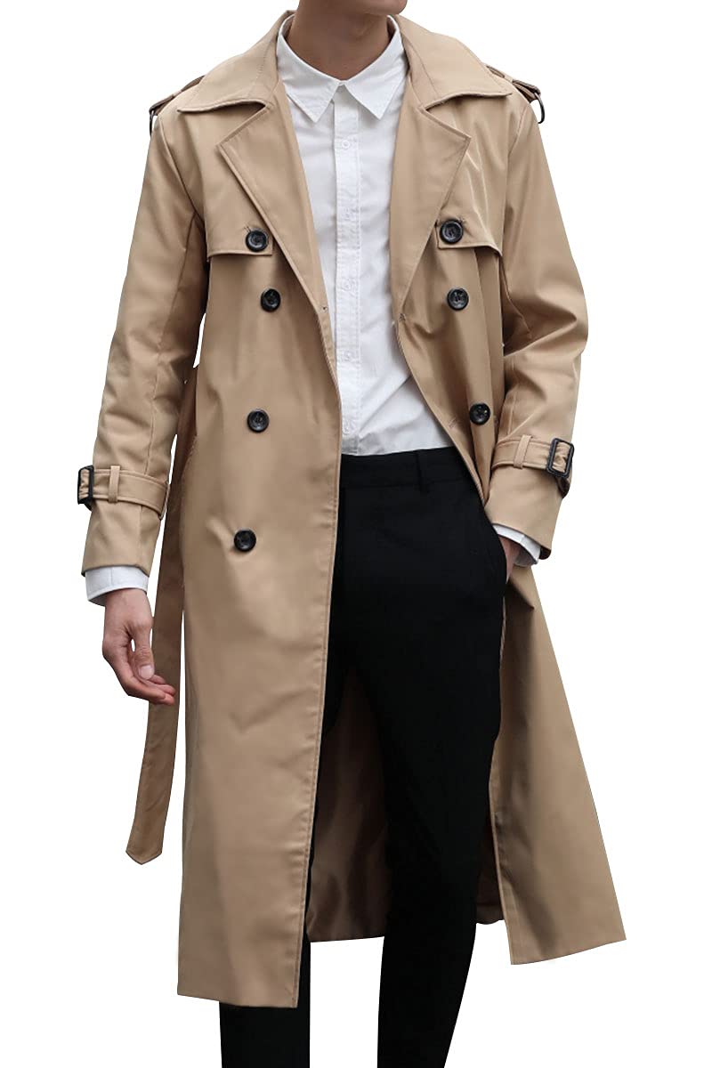 Men's Elegant Over Length Trench Coat Basic Relaxed Fit Double Breasted Jacket Classic Notched Lapel Fleece Lined Plus Size Winter Windbreaker,Khaki,TAG 6XL(Fits Like US 3XL)-image-46