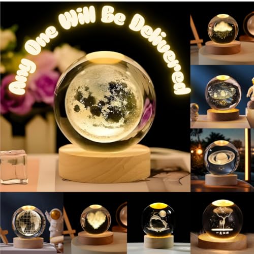 Image of Toy Imagine 3D Crystal Ball Night Lamp, Moon & Galaxy Theme Bedroom Decor Light, Acrylic Sphere Decorative Small Lamp for Kids, Women & Gift Ideas, 24 Designs Assorted
