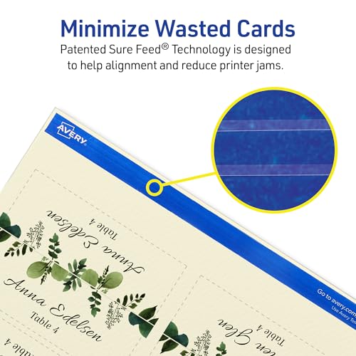 Avery Bedruckbare Tischkarten mit Sure Feed-Technologie, 4,8 x 9,5 cm, strukturiertes Elfenbein, 150 leere Zeltkarten für Laser- oder Tintenstrahldrucker (5012)