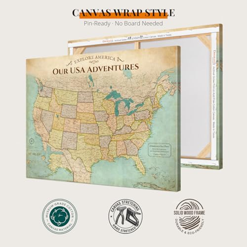 Image of DECORARTS - Large Antique Vintage USA Map Canvas Wall Art, Old United States Maps for Wall, Hand-Stretched Giclee Print, Home Office Statement Piece, Handcrafted in USA, 35x28''