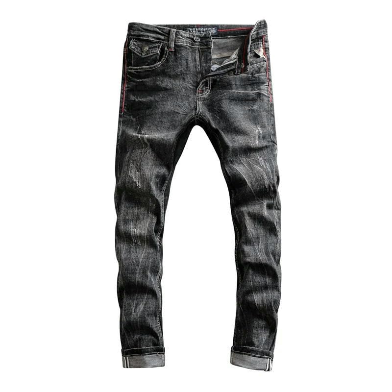 Men Jeans Retro Black Gray9 Elastic Slim Fit Ripped Jeans Mens Trousers Vintage Designer Casual Denim Pants2