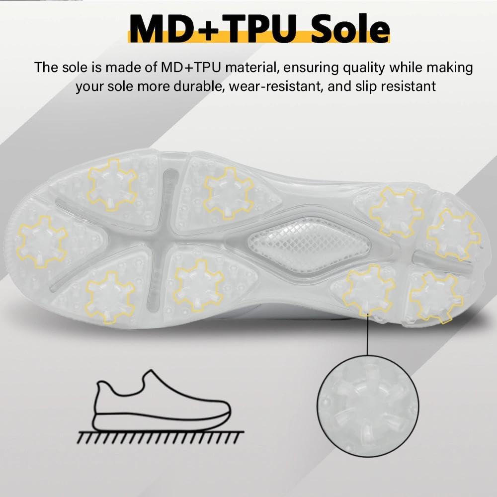 ULTIANT Chaussures de Golf pour Homme : Crampons Fixes imperméables avec Protection en TPU, antidérapantes, pour Le Golf et Les Loisirs