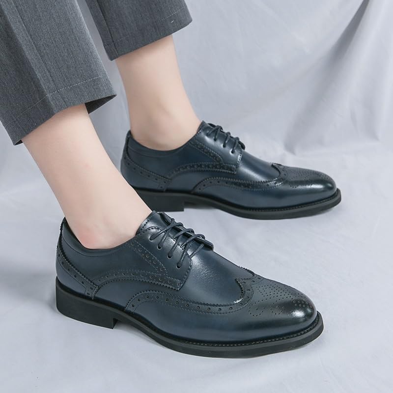 Men Wingtip Brogue Dress Oxford Formal Shoes Luxury Leather Lace Up Business Tuxedo Wedding Rubber Sole Slip Formal Wingtip Uniform2