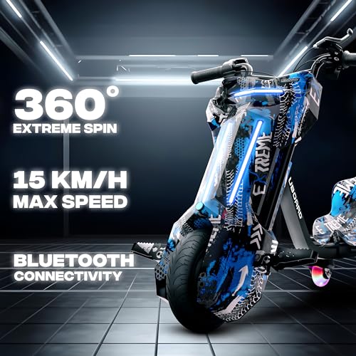 Image of Uboard 3-Wheel Drifter with LED Lights and Bluetooth for Kids Ages 6+Years,15 km /h Top Speed, 3-Hour Charge, 75 kg Weight Capacity (Camo Blue)