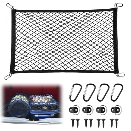 ComPDCVD Filet de Rangement Coffre de Voiture 60x40cm Extensible Jusqu'à 120x80cm maille élastique réglable pour coffre de voiture de Rangement Camping Car...