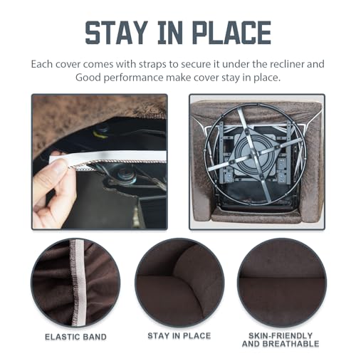 Image of ANARACHON Recliner Chair Covers Leather Like, 4 Pieces Recliner Cover for Recliner Chair, Soft Sofa Slipcover Furniture Protector Washable Sofa Cover for Pets Kids (Chocolate)