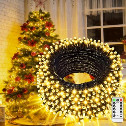 Yeeklab Luci Albero di Natale Bianco Caldo, 60M 600LEDs Luci Natale Esterno Con Telecomando, 8 Modalità Luce Con Funzione Memoria, per Giardino Feste Matrimonio Decorazione Natalizia