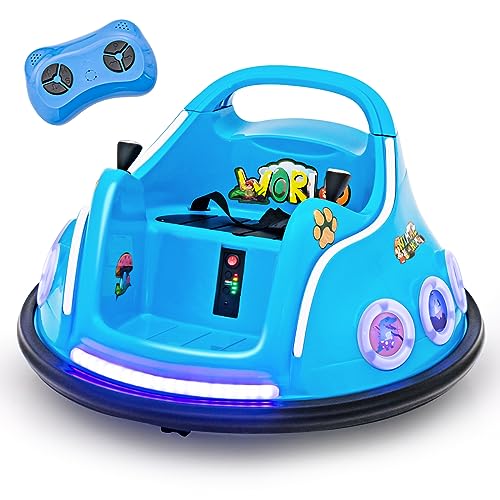 COSTWAY 12V Auto Tamponneuse Électrique Enfants avec Télécommande 2,4G, Voiture Tournante Bébé 360°avec Lumières Clignotantes & Musique, Motif...