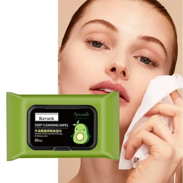 CARTSHOPPER Avocado Makeup Remover Wipes - Moisturizing Deep Cleaning Wipes, Cucumber & Vitamin E Makeup Remover Wipes for Men And Women | Beauty Care Cleansing Wipes [60 PCS Wipes]-image-38