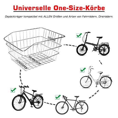 Fahrradkörbe Hinten Rostfreier Stahl mit Regenabdeckung Gepäcknetz für Fahrradgepäckträger Hinten Ebike, Universelle Größen Abnehmbare Einfach